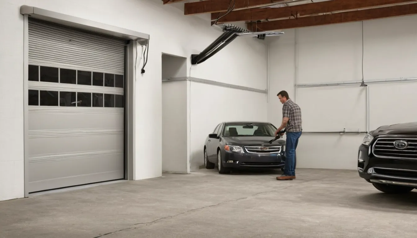 A provider checking a garage door spring for a homeowner in the Scandia area